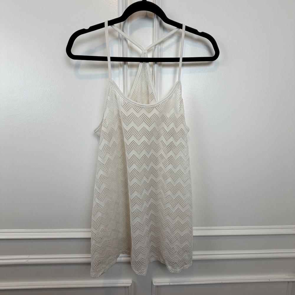 Victoria's Secret PINK White Crochet Mesh Chevron Racerback Tank Top Cover Up